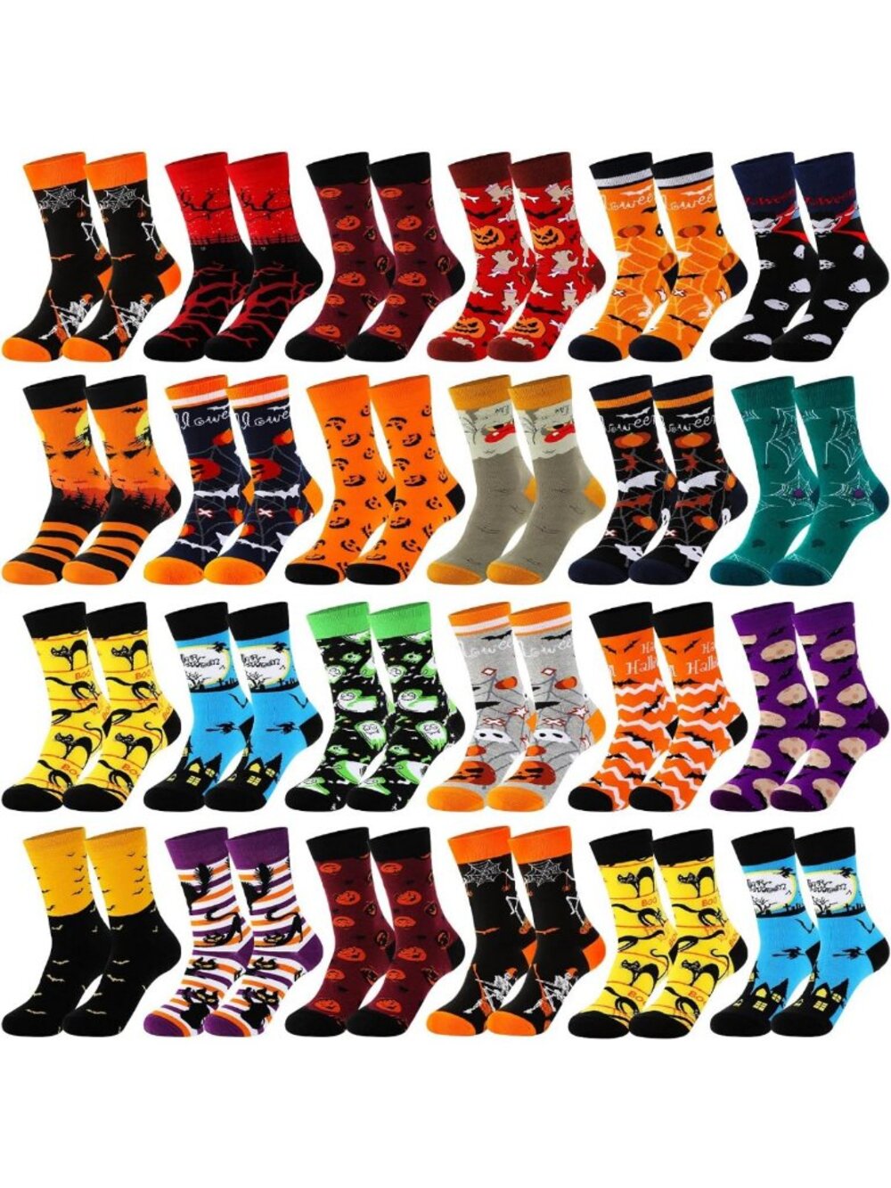 52 Pcs Halloween Novelty Crew Socks for Men & Women - Fun & Festive Designs